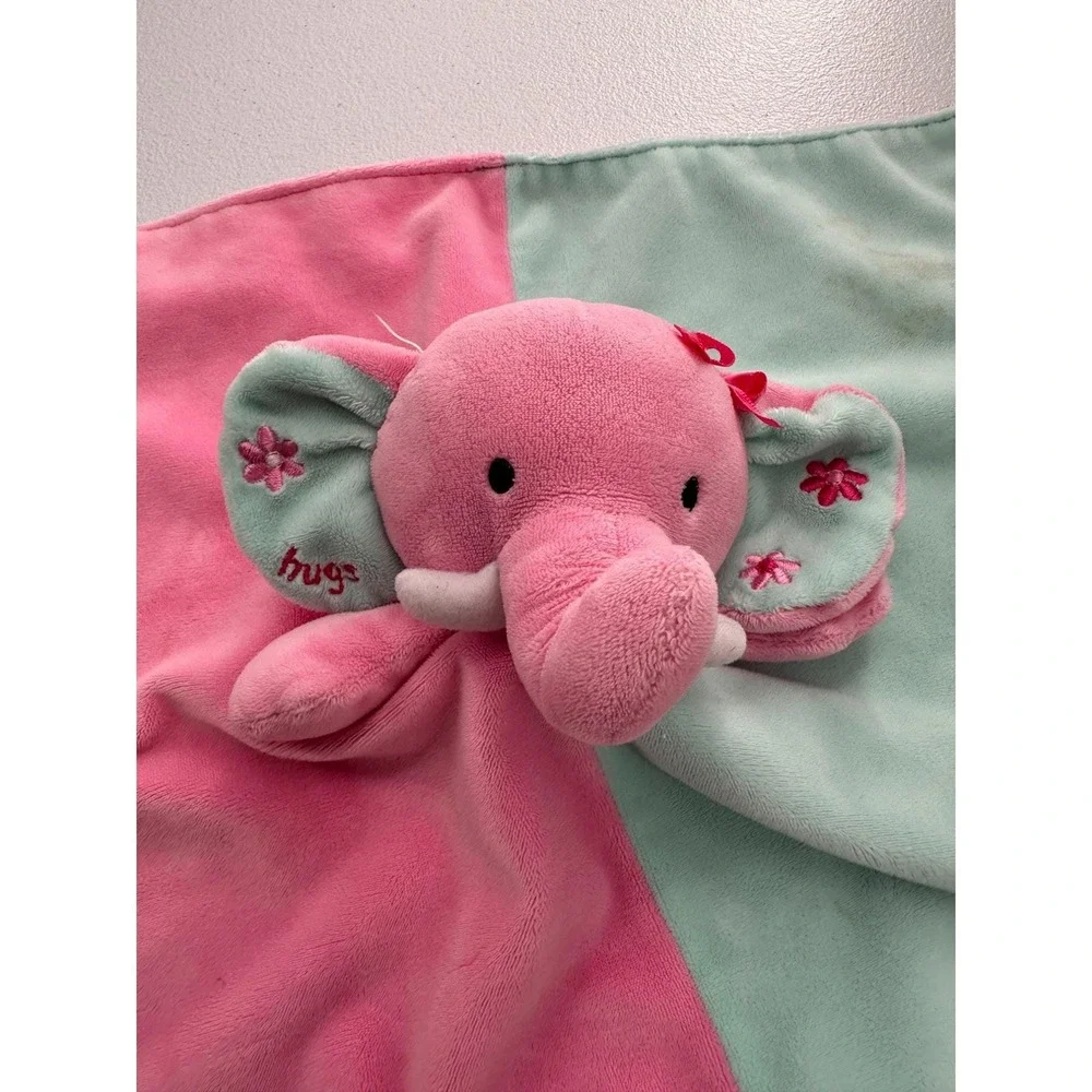 Okie Dokie Pink & Mint Elephant Plush Lovey Baby Security Blanket 14